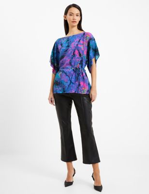 French Connection Womens Printed Relaxed Angel Sleeve Blouse - XS - Blue Mix, Blue Mix