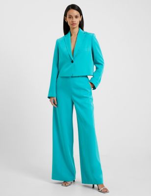 French Connection Womens Crepe Tailored Cropped Blazer - S - Teal, Teal