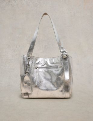White Stuff Womens Leather Metallic Tote Bag - Silver, Silver