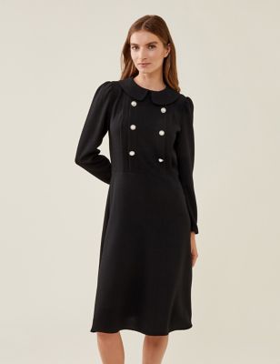 Finery London Womens Collared Button Detail Midi Tea Dress - 10 - Black, Black