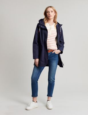 Joules Womens Pure Cotton Hooded Waisted Raincoat - 12 - Navy, Navy