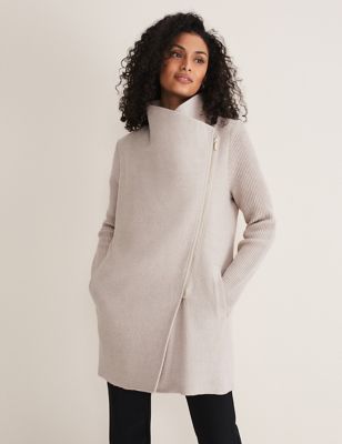 Phase Eight Womens Wool Blend Funnel Neck Wrap Coat - 16 - Stone, Stone