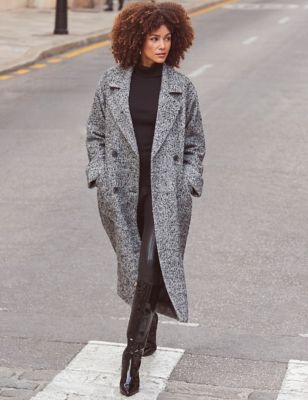 Sosandar Women's Herringbone Longline Tailored Coat - 12 - Grey Mix, Grey Mix