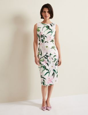 Phase Eight Women's Floral Round Neck Midi Column Dress - 6 - Multi, Multi