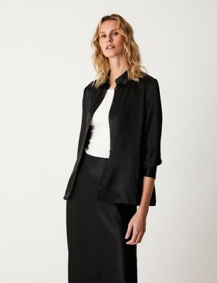 Finery London Womens Satin Collared Shirt - 8 - Black, Black