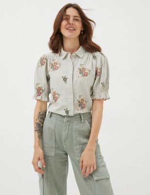 Fatface Womens Pure Cotton Striped Floral Embroidery Shirt - 18 - Multi, Multi