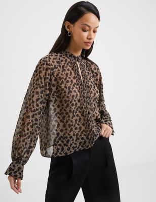 French Connection Womens Animal Print Stand Collar Pintuck Blouse - Multi, Multi