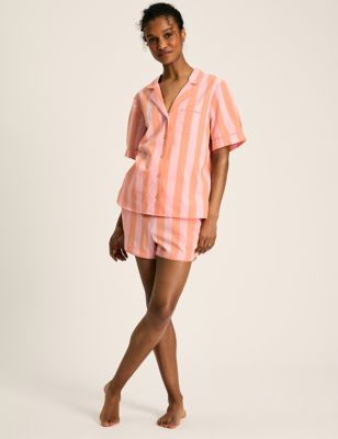 Joules Womens Pure Cotton Striped Pyjama Set - Pink Mix, Pink Mix,Blue Mix
