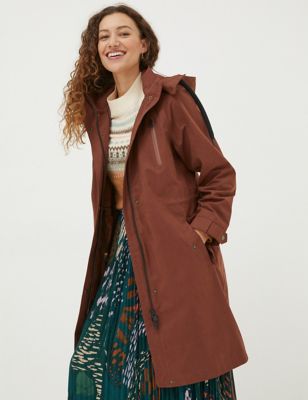 Fatface Womens Waterproof Hooded Longline Raincoat - 14 - Brown, Brown