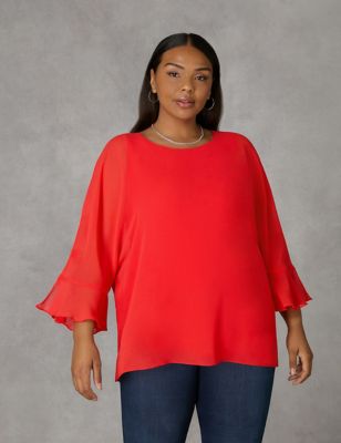 Live Unlimited London Womens Chiffon Relaxed Top - 18 - Red, Red