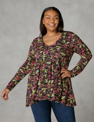 Live Unlimited London Womens Jersey Ditsy Floral Top - 16 - Multi, Multi