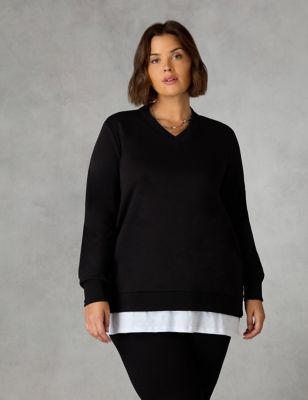 Live Unlimited London Womens Jersey V-Neck Sweatshirt - 12 - Black, Black