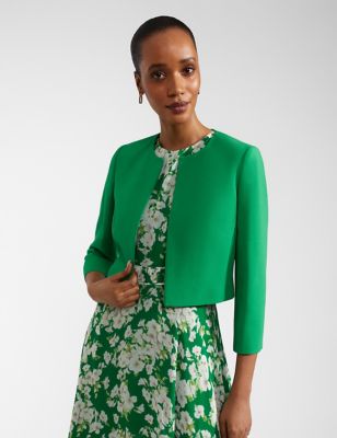 Hobbs Womens Crepe Collarless Short Jacket - 12 - Green, Green