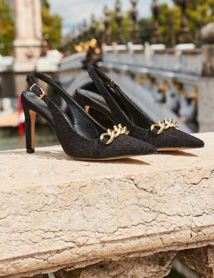 Sosandar Womens Sparkle Chain Detail Slingback Court Shoes - 7 - Black, Black