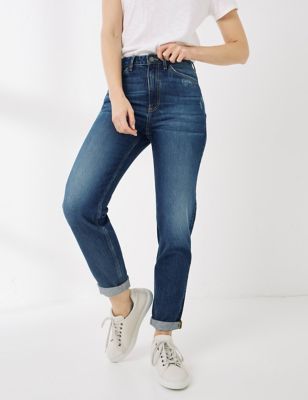 Fatface Womens Distressed Straight Leg Jeans - 16REG - Med Blue Denim, Med Blue Denim
