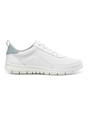 Hotter Womens Wide Fit Leather Lace Up Trainers - 4 - White Mix, White Mix,Ivory