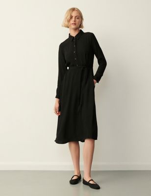 Finery London Womens Button Front Tie Waist Midi Shirt Dress - 8 - Black, Black