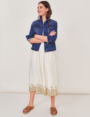 M&S White Stuff Womens Pure Cotton Embroidered Midi A-Line Skirt