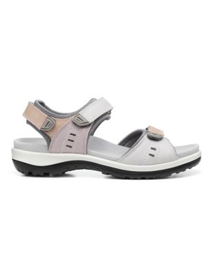 Hotter Womens Walk II Leather Ankle Strap Riptape Sandals - 6 - Light Grey Mix, Light Grey Mix,Navy