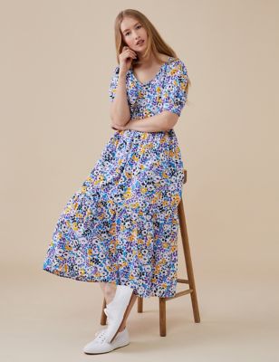 M&S Finery London Womens Pure Cotton Floral Midi Smock Dress