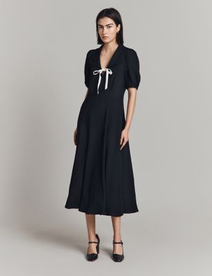 Ghost Women's Collared Tie Detail Midaxi Tea Dress - XXL - Black, Black,Mid Blue