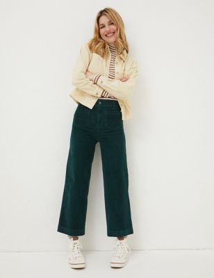 Fatface Womens Cord Patch Pocket Wide Leg Cropped Trousers - 10REG - Green, Green