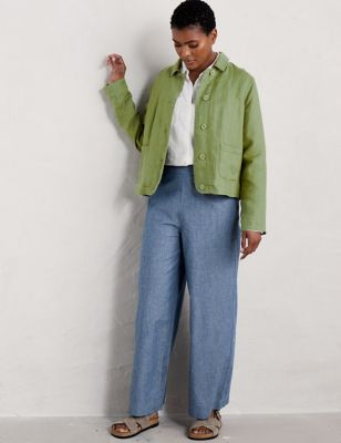 Seasalt Cornwall Womens Pure Linen Collared Short Jacket - 8PET - Green, Green