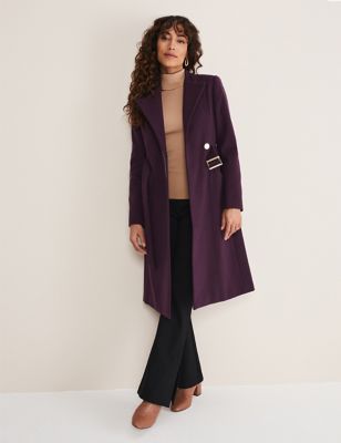 Phase Eight Womens Collarless Longline Wrap Coat - 16 - Purple, Purple