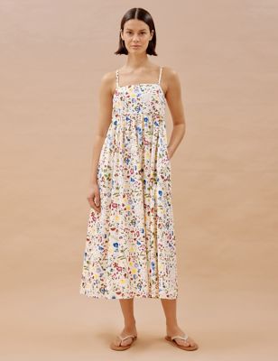 Albaray Womens Pure Cotton Floral Midaxi Slip Dress - 18 - Cream Mix, Cream Mix