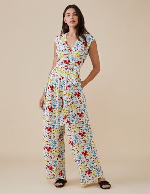 M&S Finery London Womens Floral Belted Sleeveless Wrap Jumpsuit