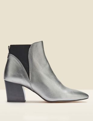 M&S Sosandar Womens Leather Chelsea Block Heel Ankle Boots