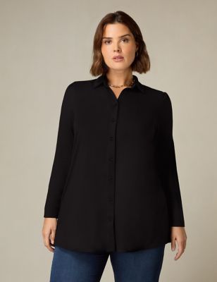 Live Unlimited London Womens Collared Relaxed Shirt - 14 - Black, Black