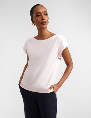 Hobbs Womens Pure Cotton Slub T-Shirt - White, White,Light Pink