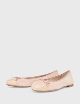 M&S Hobbs Womens Suede Bow Flat Ballet Pumps