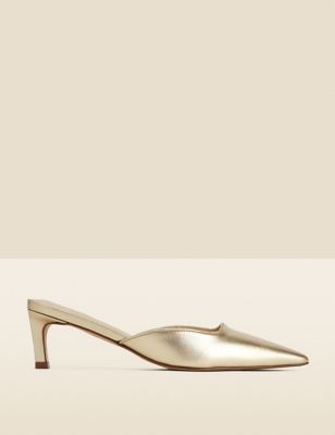 Sosandar Womens Leather Kitten Heel Mules - 3 - Gold, Gold