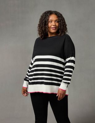 Live Unlimited London Womens Cotton Blend Striped Relaxed Jumper - 12 - Black Mix, Black Mix