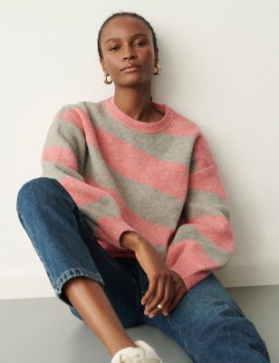 Finery London Womens Striped Round Neck Relaxed Jumper - 16 - Pink Mix, Pink Mix