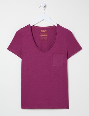 Fatface Womens Pure Cotton V-Neck T-Shirt - 8 - Purple, Purple