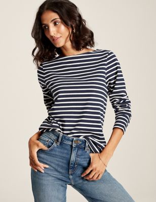 Joules Womens Pure Cotton Striped Top - 6 - Navy Mix, Navy Mix