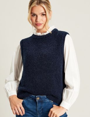 Joules Women's Textured Crew Neck Knitted Vest - 8 - Navy Mix, Navy Mix