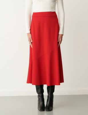 Finery London Womens Jersey Seam Detail Midi A-Line Skirt - 18 - Red, Red,Black,Blue