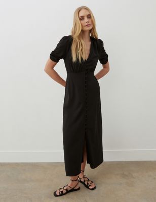 Finery London Womens V-Neck Midaxi Tea Dress - 10REG - Black, Black