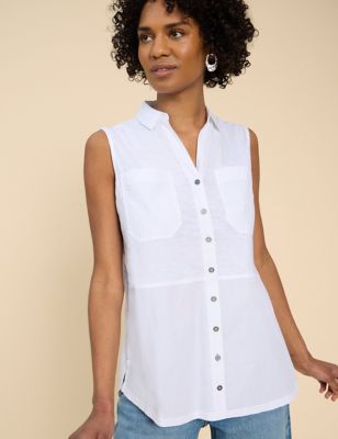 White Stuff Womens Pure Cotton Collared Longline Shirt - 8 - Natural, Natural