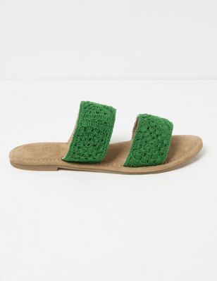 Fatface Womens Leather Woven Sliders - 4 - Green, Green,Pink