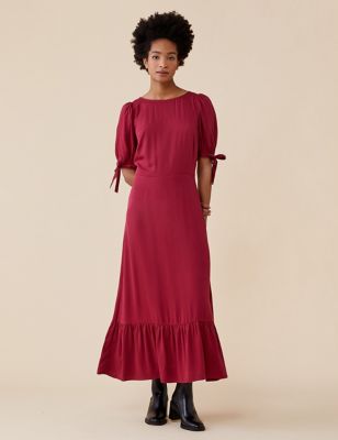 M&S Finery London Womens Round Neck Puff Sleeve Midi Tea Dress