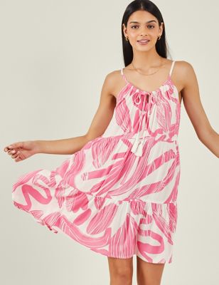 Accessorize Womens Printed Strappy Mini Tiered Swing Dress - Pink Mix, Pink Mix