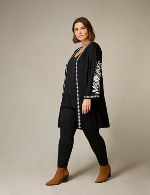 Live Unlimited London Women's Embroidered Relaxed Longline Kimono - 22 - Black, Black