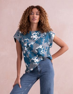 Celtic & Co. Women's Pure Cotton Floral T-Shirt - 12 - Blue Mix, Blue Mix