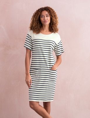 Celtic & Co. Womens Jersey Striped Knee Length T-Shirt Dress - 12 - Cream Mix, Cream Mix