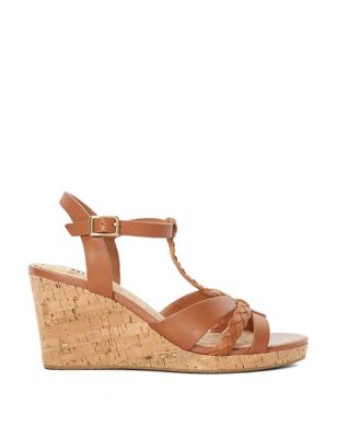Dune London Womens Wide Fit Leather Wedge Sandals - 7 - Tan, Tan,White